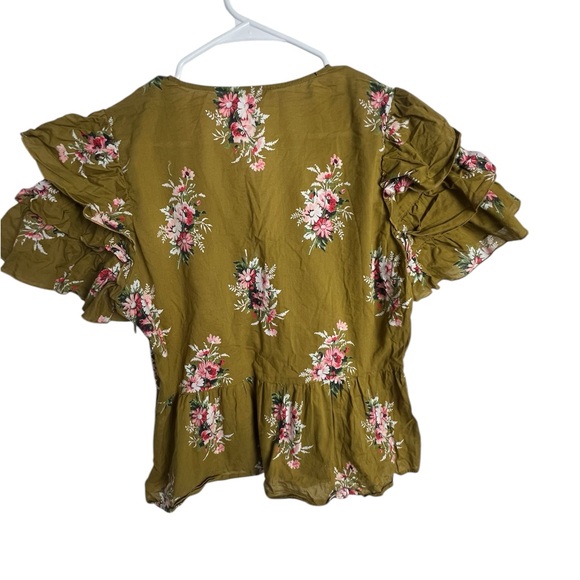 Madewell Olive Floral Ruffle Wrap Top - Picture 3 of 10